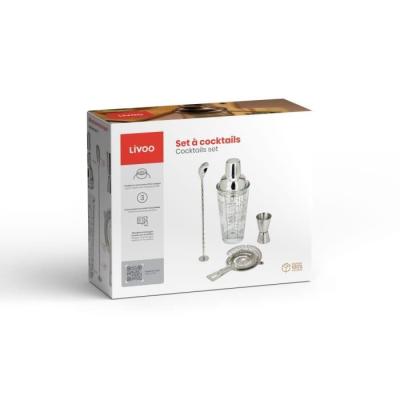 Set cocktails LIVOO 400ml - 1 shaker, 1 doseur, 1 cuillère, 1 passoire