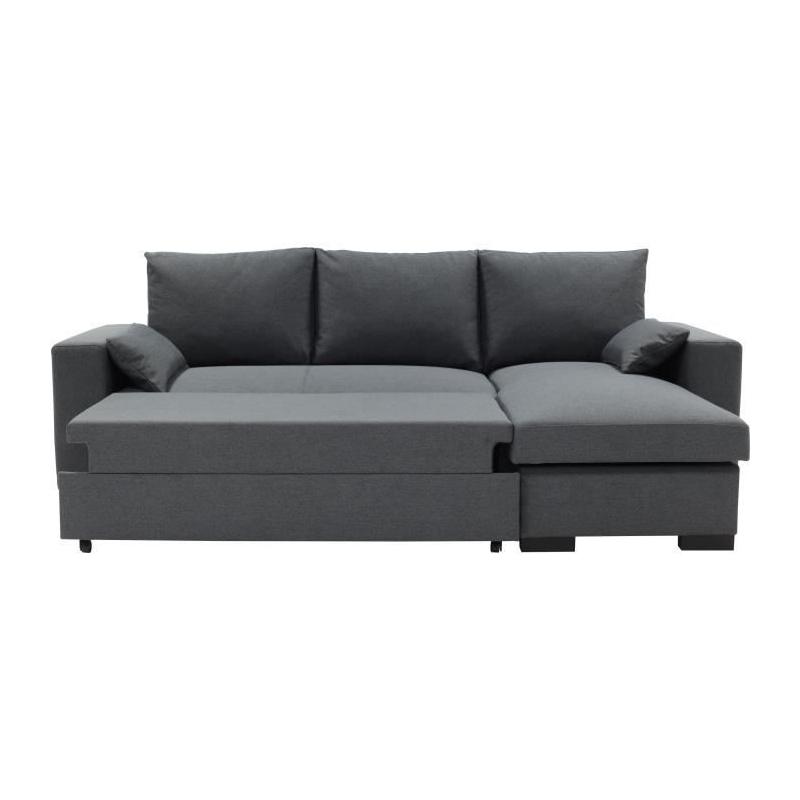 Canapé d'angle convertible MORGAN 3 places Anthracite - Avec coffre et coussins