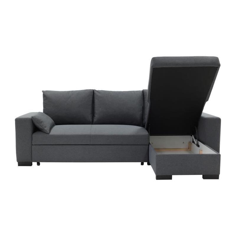 Canapé d'angle convertible MORGAN 3 places Anthracite - Avec coffre et coussins