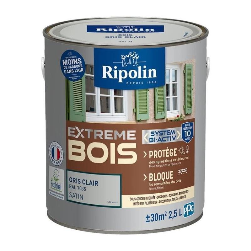 Peinture RIPOLIN pour bois - Gris clair Ral 7035 - 2,5L