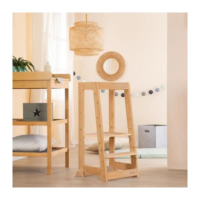 Tour d'apprentissage Montessori Roba - Bambou FSC - Réglable à 3 niveaux - Naturel