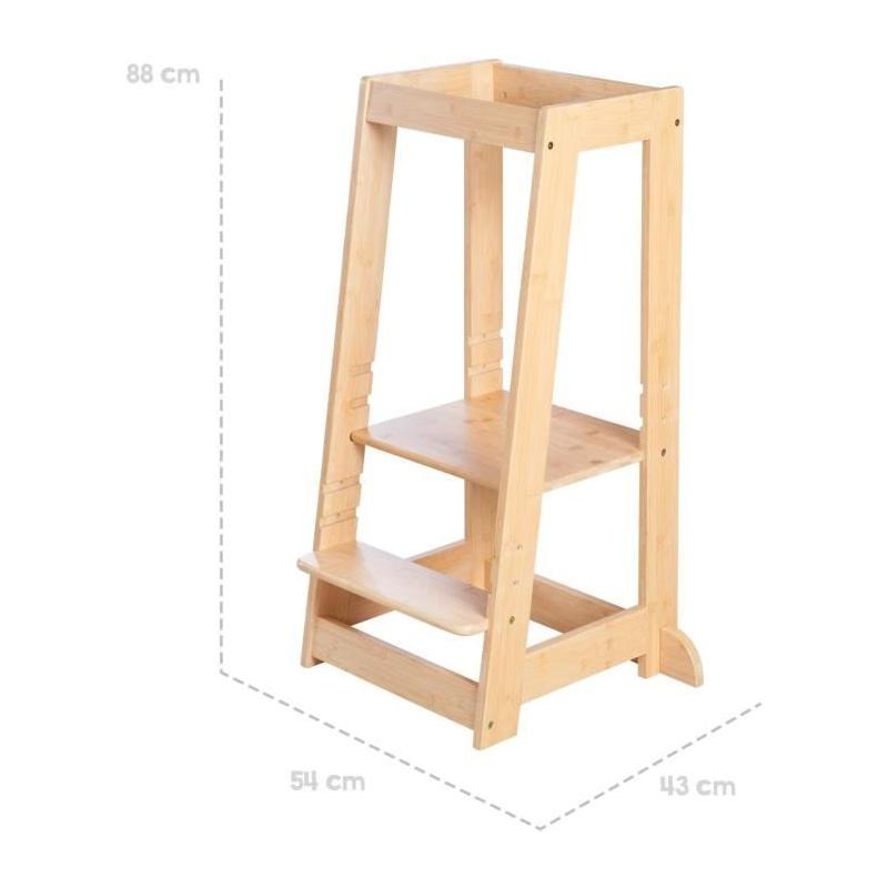 Tour d'apprentissage Montessori Roba - Bambou FSC - Réglable à 3 niveaux - Naturel