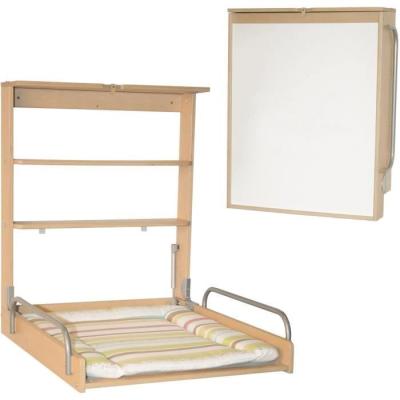 Table à langer murale rabattable - ROBA DSCHUNGELBABY - Matelas rayé multicolore - Bois Naturel
