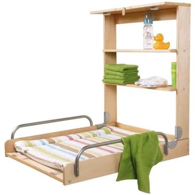 Table à langer murale rabattable - ROBA DSCHUNGELBABY - Matelas rayé multicolore - Bois Naturel