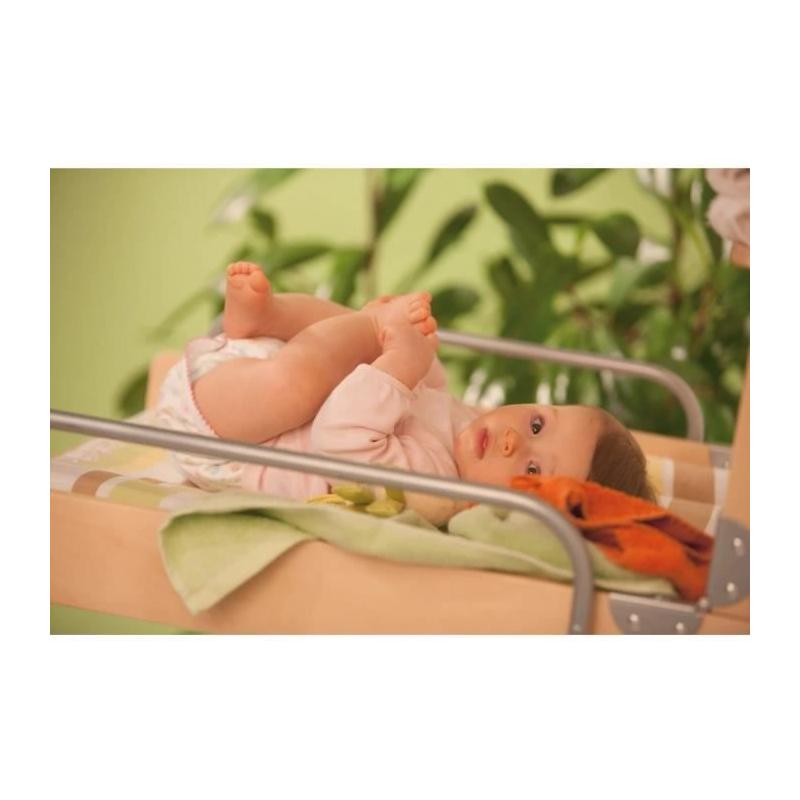 Table à langer murale rabattable - ROBA DSCHUNGELBABY - Matelas rayé multicolore - Bois Naturel