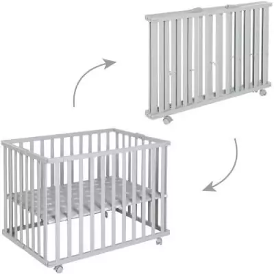 Parc bébé pliable ROBA LITTLE STARS - Hauteur réglable - Bois Gris Taupe