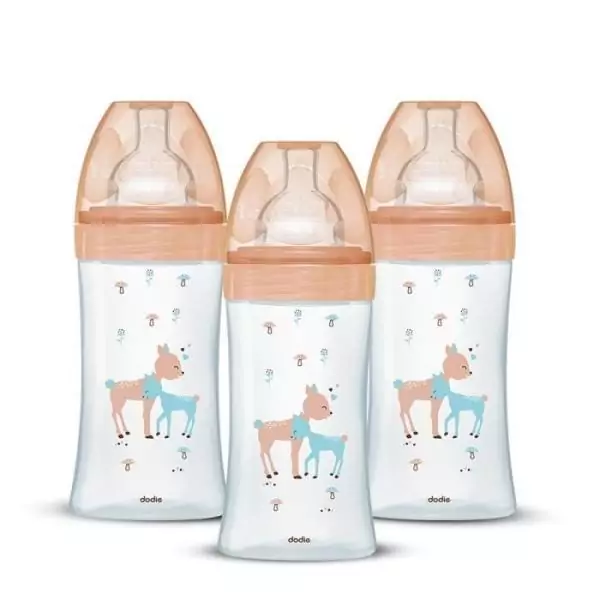 Lot de 3 Biberons DODIE Anti-Colique Sensation+ - Verre - 270ml - 0-6 Mois - Tétine plate - Débit 2