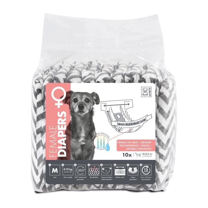 Couches pour chien M PETS - Femelle M x10 - Tour de taille 30-42,5 cm