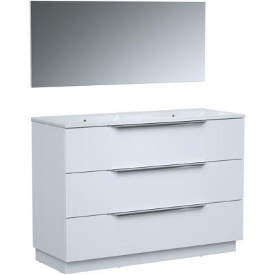 Ensemble SDB 120cm Blanc - Vasque + 3 tiroirs + miroir