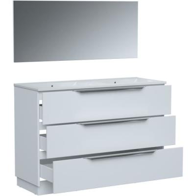 Ensemble SDB 120cm Blanc - Vasque + 3 tiroirs + miroir