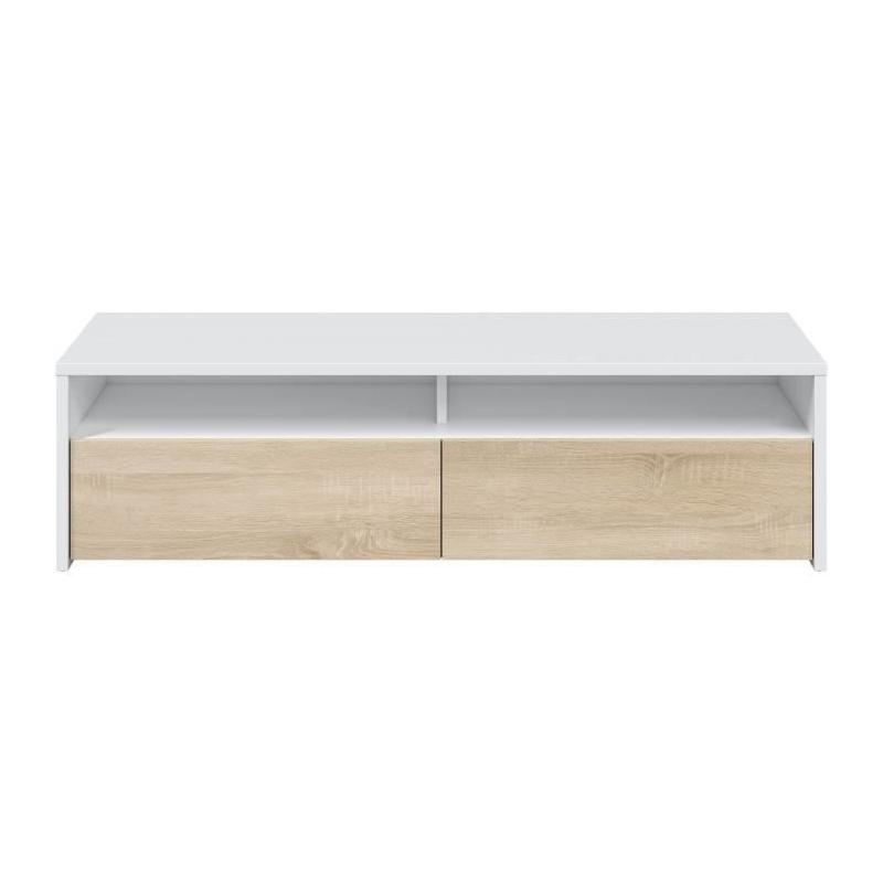 Meuble TV KIOTO - Blanc/Chêne - 2 portes - 130cm
