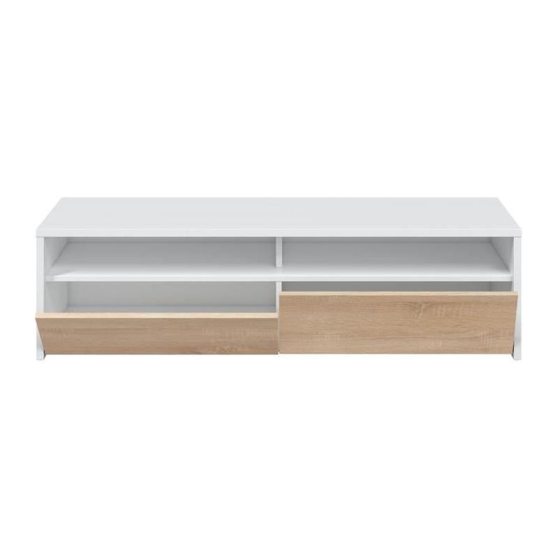 Meuble TV KIOTO - Blanc/Chêne - 2 portes - 130cm