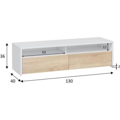 Meuble TV KIOTO - Blanc/Chêne - 2 portes - 130cm