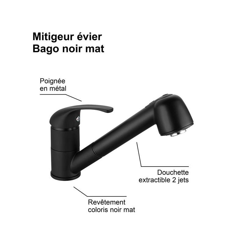 Mitigeur Évier - BAGO Noir Mat - Design Classique