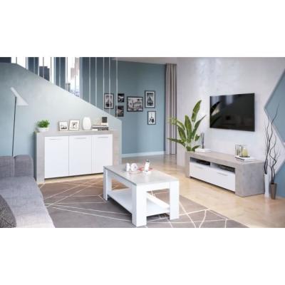 Meuble TV AMBIT: Design béton/blanc, 2 portes - 2 niches