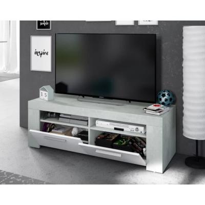 Meuble TV AMBIT: Design béton/blanc, 2 portes - 2 niches