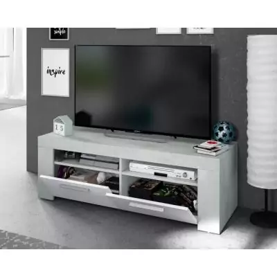 Meuble TV AMBIT: Design béton/blanc, 2 portes - 2 niches