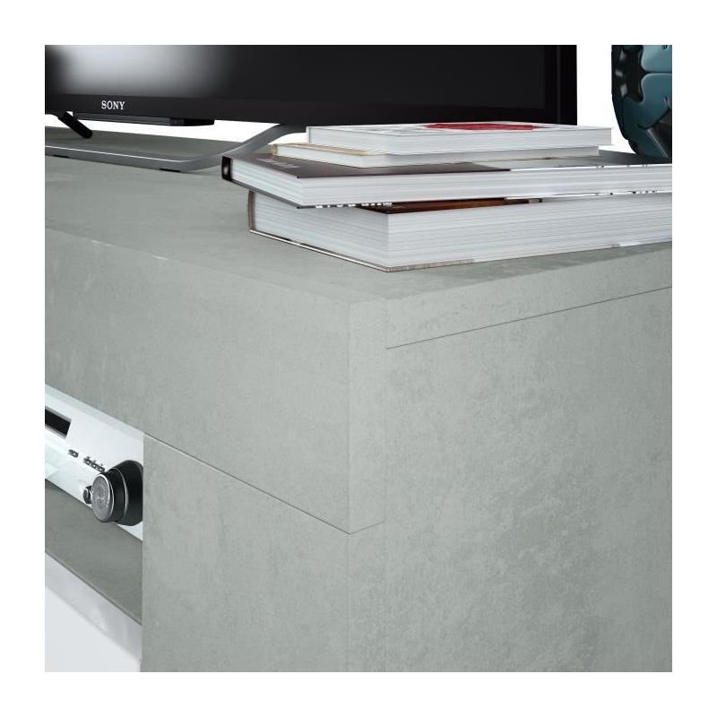 Meuble TV AMBIT: Design béton/blanc, 2 portes - 2 niches
