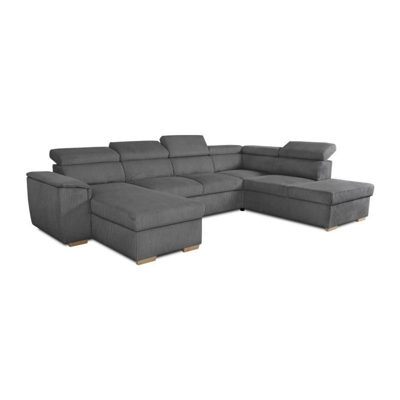 Canapé d'angle convertible panoramique 5-6 places DAYTONA anthracite - Avec coffre