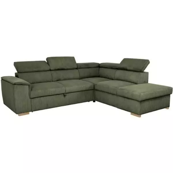Canapé d'angle convertible réversible - 5 places - DAYTONA - Velours Kaki - Coffre de rangement - L260 x H94 x P216 cm