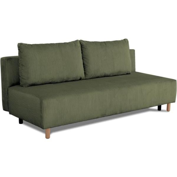 Canapé droit convertible 3 places GINO - Tissu Lincoln kaki - Avec coffre - L 195 x H 89 x P 91 cm