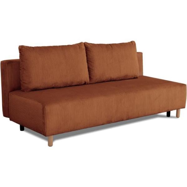 Canapé droit convertible 3 places GINO - Tissu Lincoln terracotta - Avec coffre - L 195 x H 89 x P 91 cm