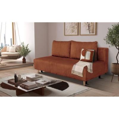 Canapé convertible 3 places GINO - Tissu Lincoln terracotta - Avec coffre