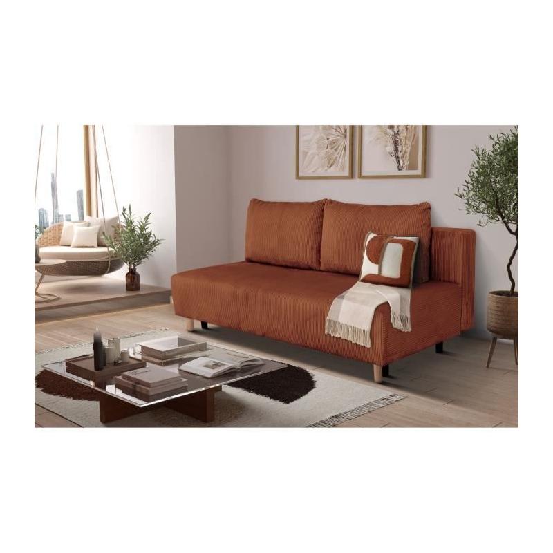 Canapé convertible 3 places GINO - Tissu Lincoln terracotta - Avec coffre