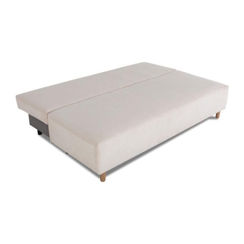Canapé convertible 3 places GINO - Tissu Lincoln pearl - Avec coffre