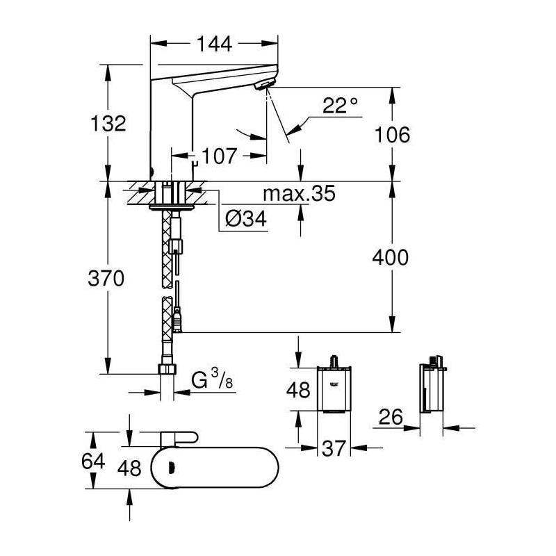 Robinet lavabo infrarouge GROHE Get E - limitateur température