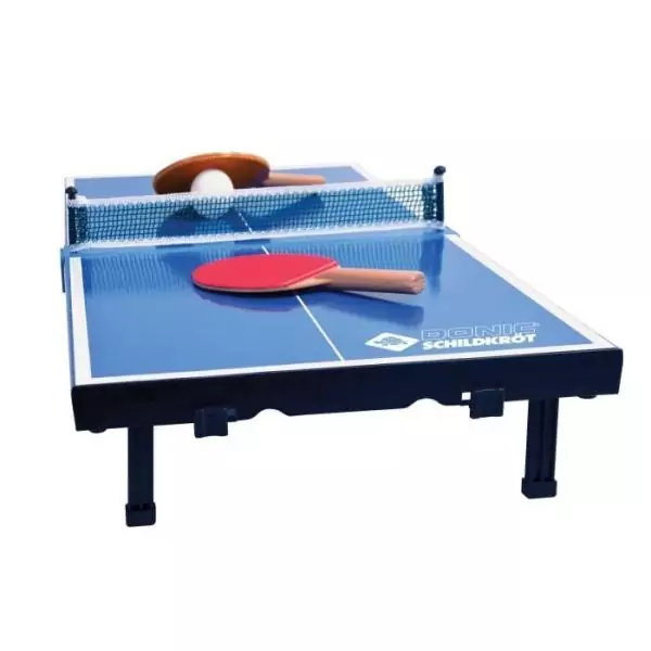 Set mini table de ping pong - SCHILDKRÖT - Mini-table 68x33x9 cm - 2 mini-raquettes PVC - Balle ABS - Filet - Table pliable