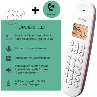 Téléphone fixe sans fil LOGICOM DECT ILOA 150 SOLO - Framboise