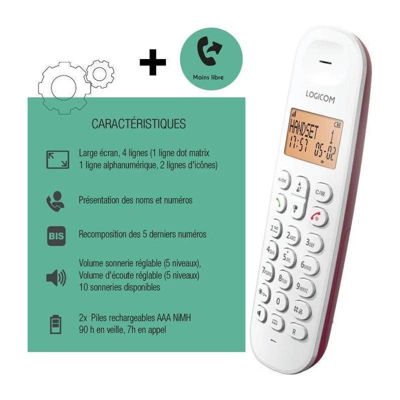 Téléphone fixe sans fil LOGICOM DECT ILOA 150 SOLO - Framboise