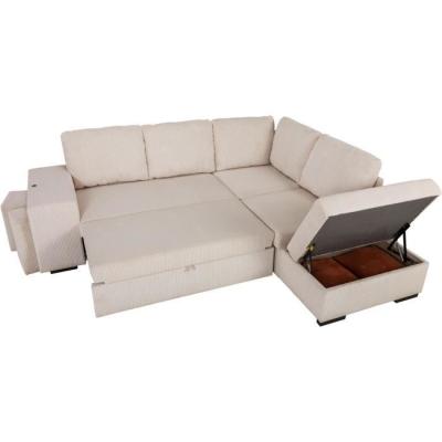 Canapé d'angle convertible réversible - MITCHELL - Tissu velours côtelé Pearl - Coffre, Poufs