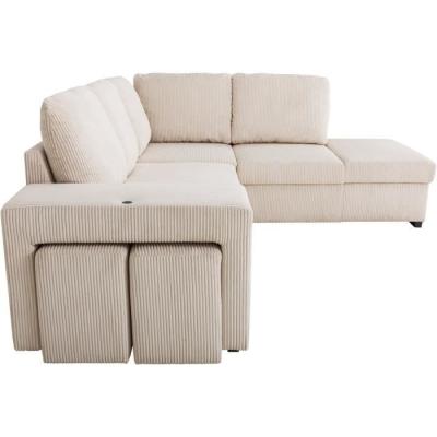 Canapé d'angle convertible réversible - MITCHELL - Tissu velours côtelé Pearl - Coffre, Poufs