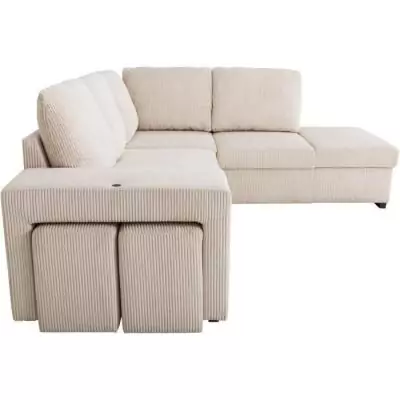 Canapé d'angle convertible réversible - MITCHELL - Tissu velours côtelé Pearl - Coffre, Poufs Canapé d'angle convertible réversible - MITCHELL - Tissu velours côtelé Pearl - Coffre, Poufs