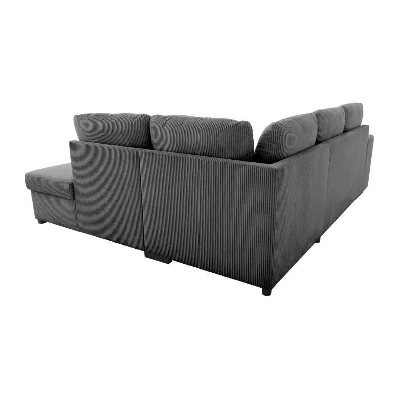 Canapé d'angle convertible réversible MITCHELL - Tissu velours côtelé Anthracite