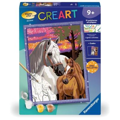 Peinture par numéros pour enfants : Chevaux au coucher du soleil