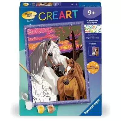 Peinture par numéros pour enfants : Chevaux au coucher du soleil