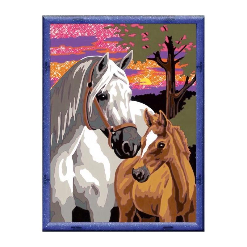 Peinture par numéros pour enfants : Chevaux au coucher du soleil