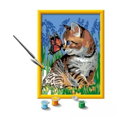 Kit de peinture par numéros pour enfants : Chat et papillon, 9 ans +