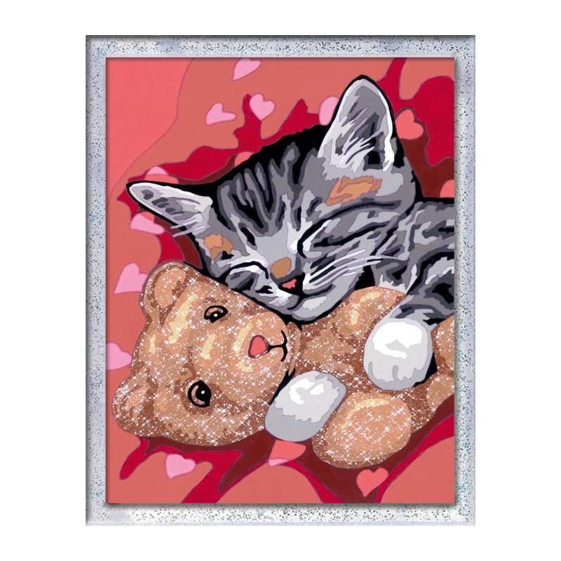 Peinture par numéros pour enfants : Chaton et son nounours, 18x24cm