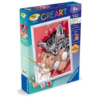 Peinture par numéros pour enfants : Chaton et son nounours, 18x24cm