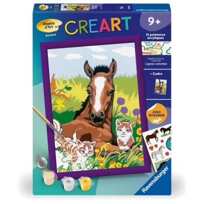 Kit de peinture par numéros pour enfants: Cheval et chatons, 18x24cm