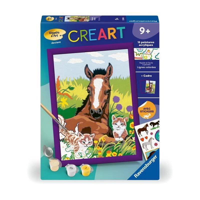Kit de peinture par numéros pour enfants: Cheval et chatons, 18x24cm