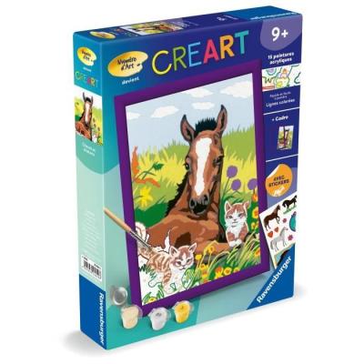 Kit de peinture par numéros pour enfants: Cheval et chatons, 18x24cm