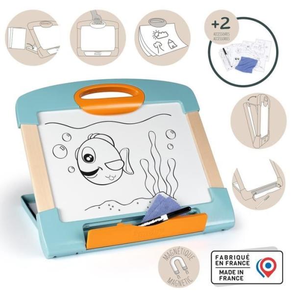 Smoby - Ardoise nomade - 3 utilisation différentes - Inclus : 1 feutre effaçable, 4 coloriages et 1 chiffon - Fabriqué en Fra