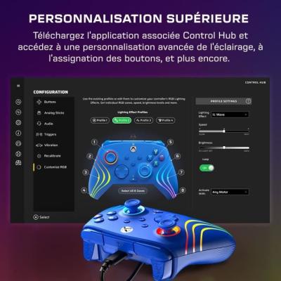Manette de jeu - Xbox Series X|S, Xbox One et PC - Afterglow Wave - RGB - Filaire - Bleu - TURTLE BEACH