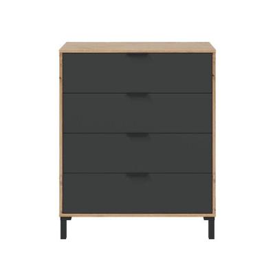 Commode 4 tiroirs décor chene noueux et gris anthracite - L77,5 cm