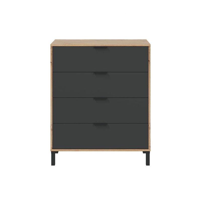 CALICOSY - Commode 4 tiroirs décor chene noueux et gris anthracite - L77,5 cm - Bois clair